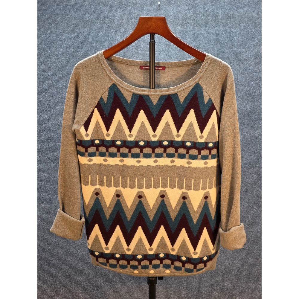 Comptoir des Cotonniers Sweater Womens L Grey Excellent Geometric Wool Blend